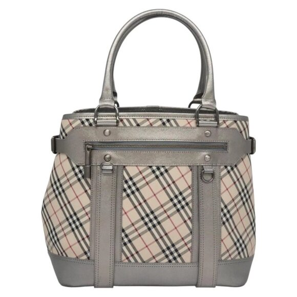 BURBERRY Nova Check Hand Bag Canvas Beige Auth 114965